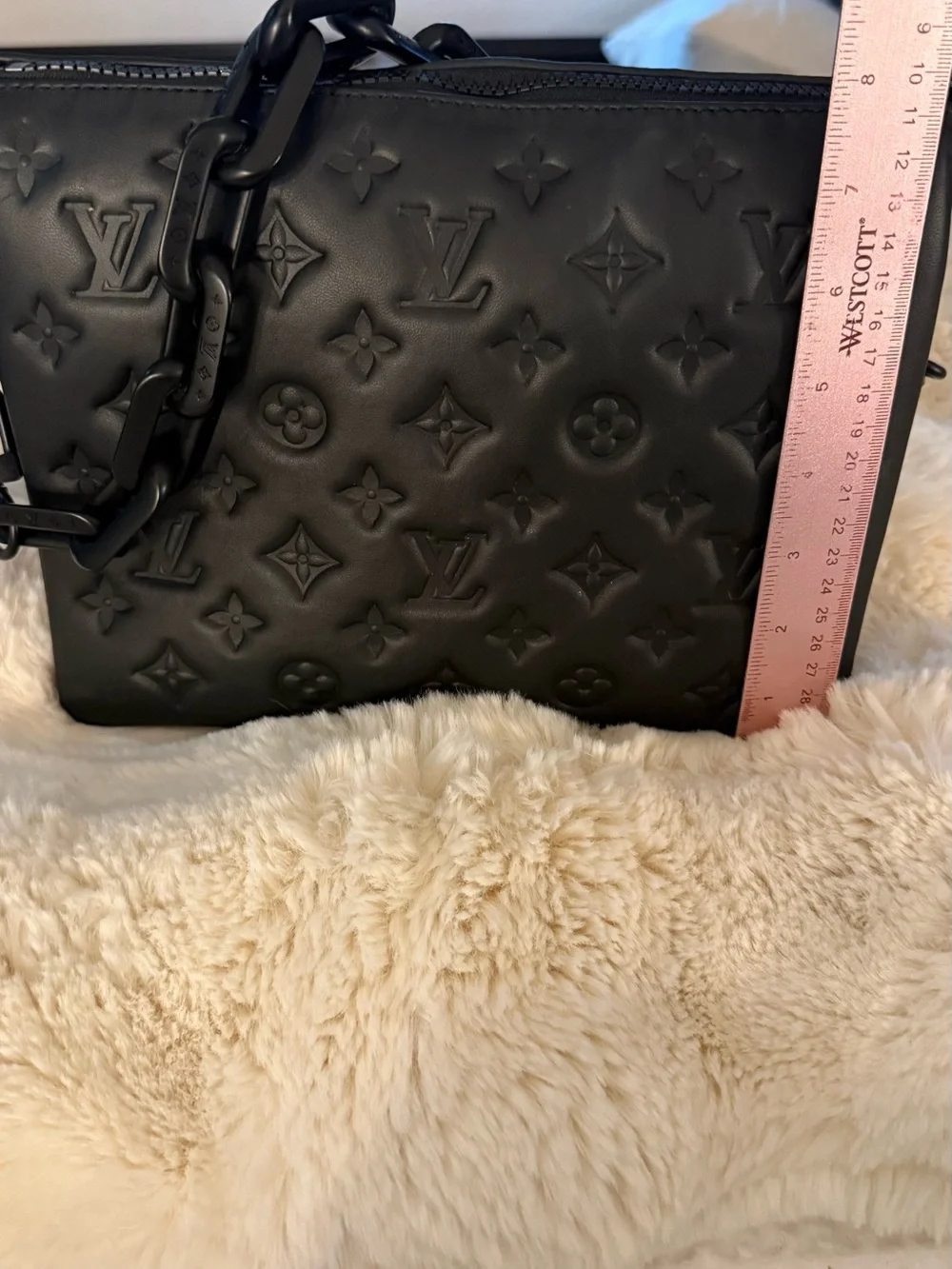 New Flawless Matte Black LV Monogram Coussin PM Bag w/ monochromatic Chain